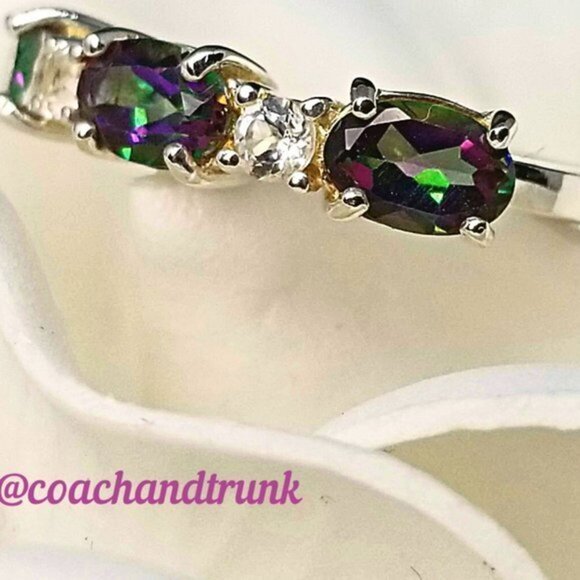 925 Sterling Silver Genuine Mystic Fire Topaz Oval Cut & White Topaz Size 9 NWT - Picture 6 of 12